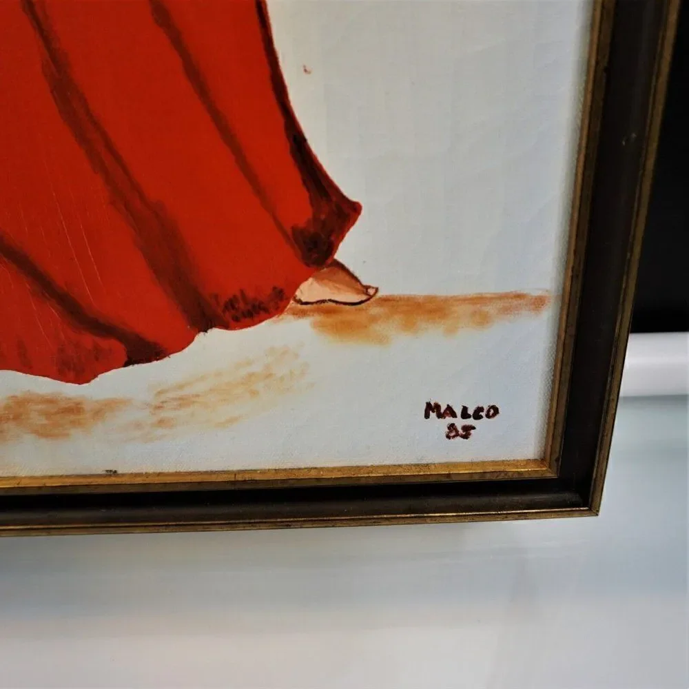 Barefoot Southwestern Women Original Painting Signed Malco '85 Gallery Framed